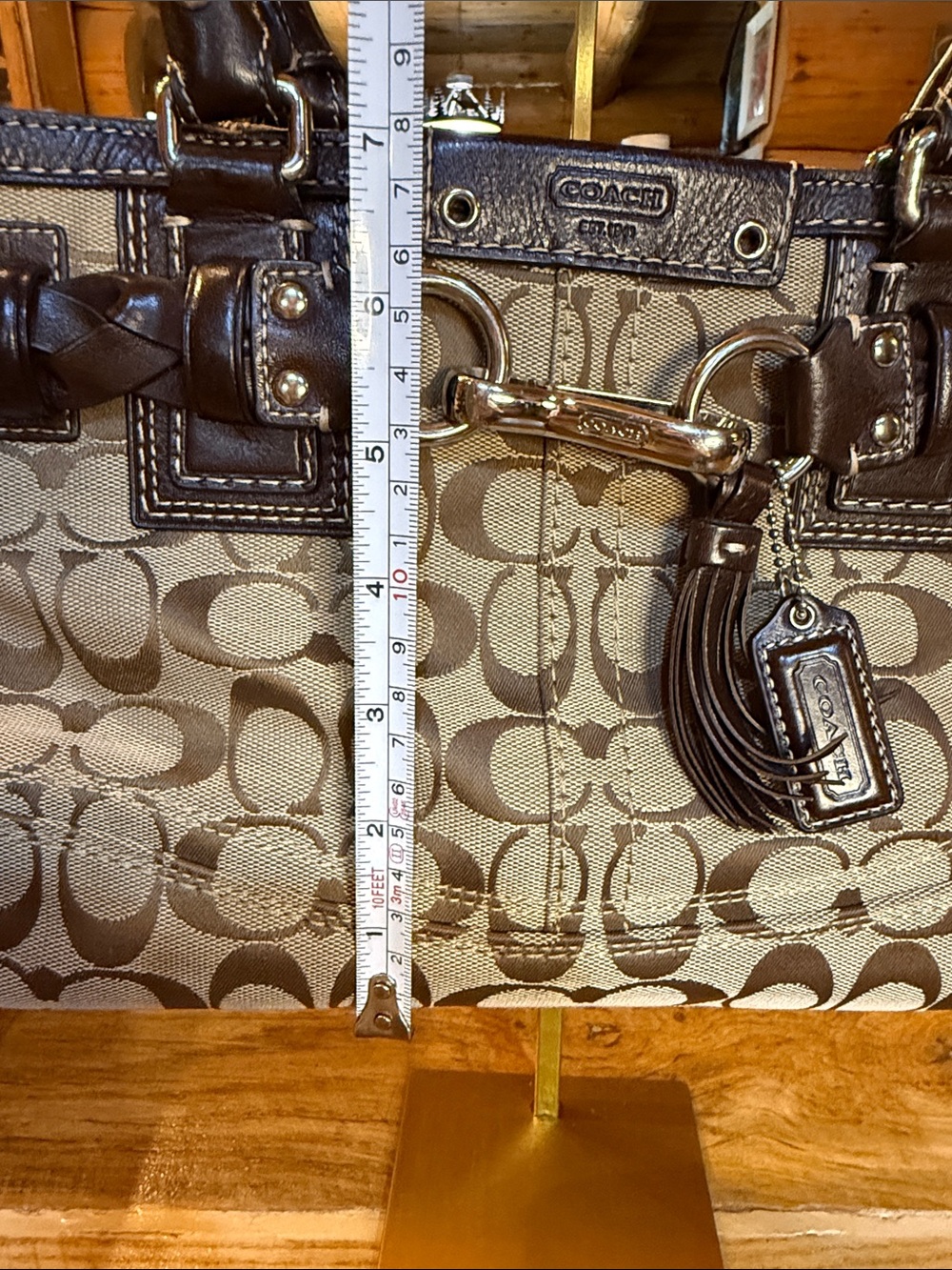 Coach F15665 Signature Gallery Tote Khaki Brown Braided Leather EUC - Picture 16 of 17